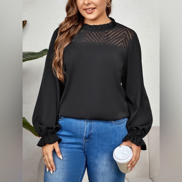 Honey Plus Size Round Neck Flounce Sleeve Blouse - Picture 1 of 6